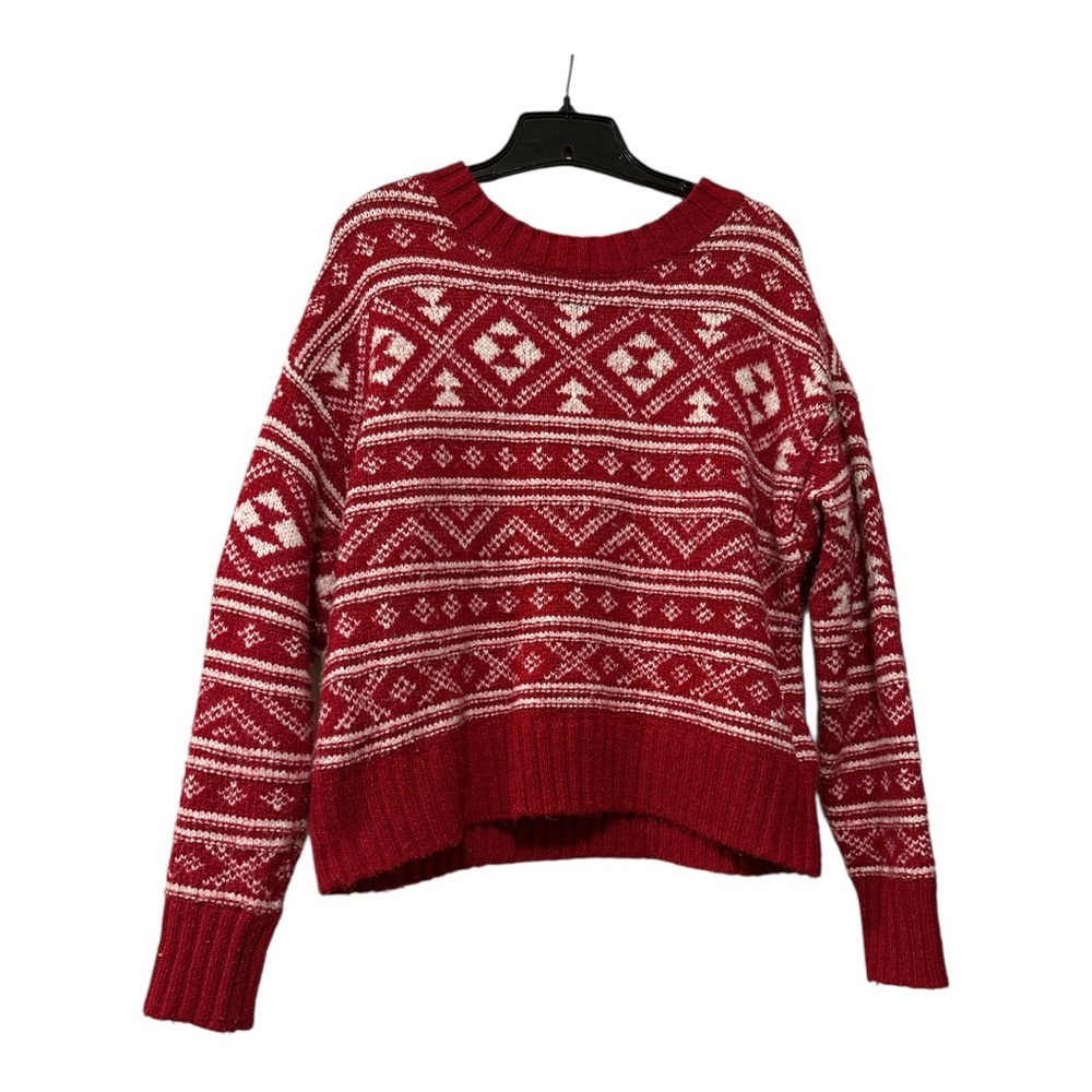 American Eagle Red & White Patterned Women's Sweater in size S